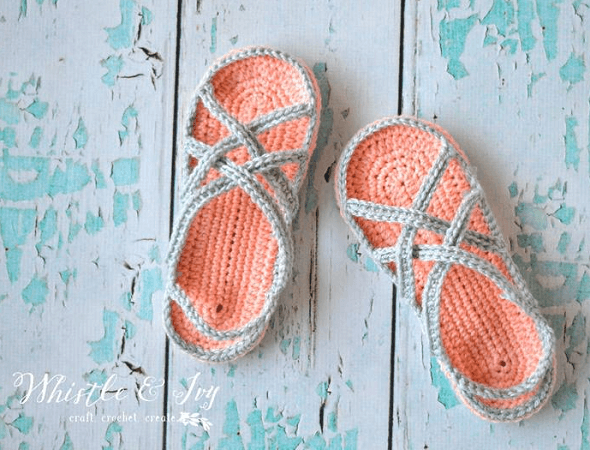 Crochet Strappy Sandals Pattern by Whistle And Ivy