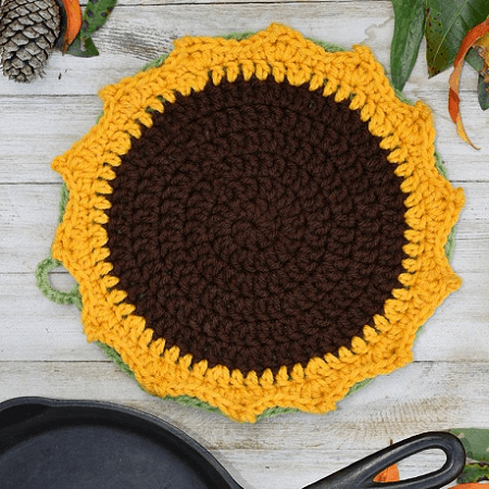 Crochet Sunflower Hot Pad Pattern by Torreya Treasures