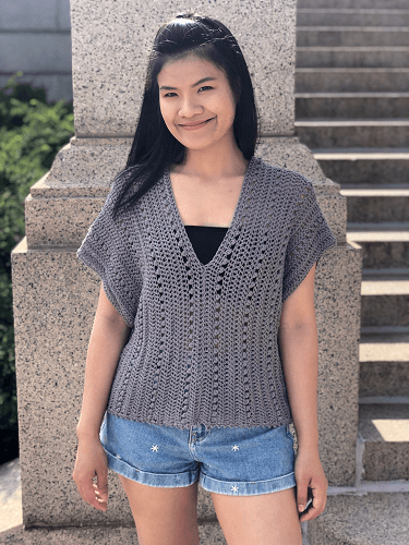 V Neck Summer Crochet Blouse Pattern by Knit Cro Addict