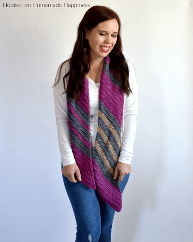 Easy Diagonal Scarf Crochet Pattern by Hooked Homemade Happy