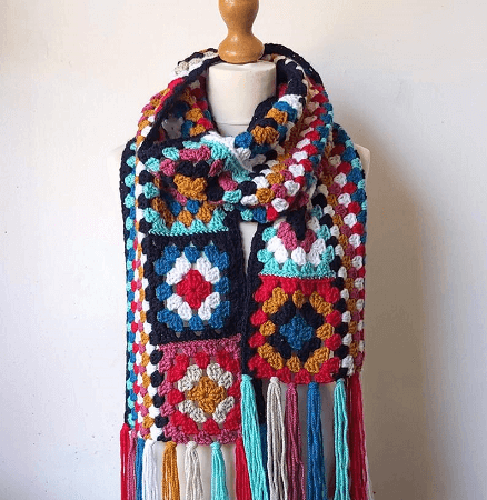 Easy Granny Square Scarf Crochet Pattern by Annie Design
