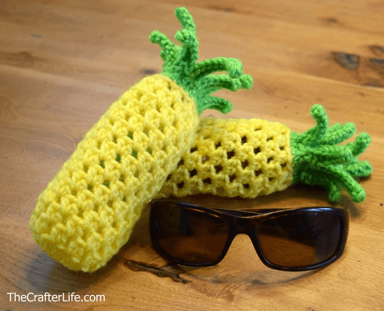 Pineapple Drawstring Sunglass Bag Crochet Pattern by The Crafter Life Shop