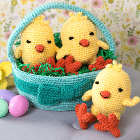 Three Chicks In A Basket Crochet Pattern by Yarnspirations