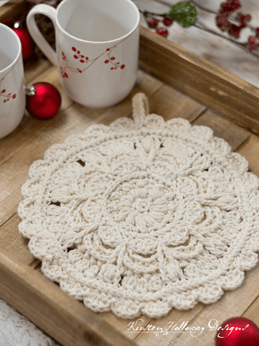 Winter Opulence Round Crochet Hot Pad Pattern by Kirsten Holloway Designs
