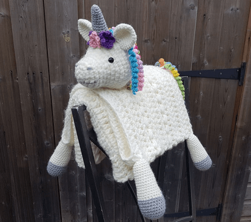 3 In 1 Rainbow Baby Unicorn Blanket Crochet Pattern by Crafting Happiness UK