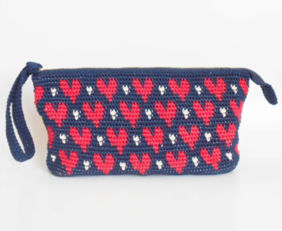 Crochet Heart Pattern Clutch Bag Tapestry by Chabepatterns