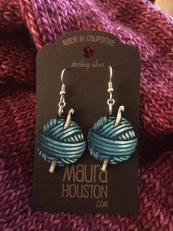 Hand Painted Yarn Ball Earrings with Crochet Hook 