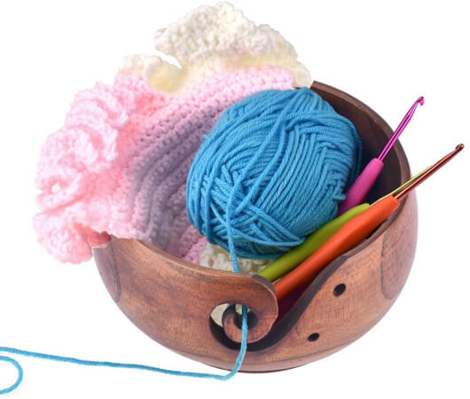 Knitting Wooden Yarn Bowls with Holes 