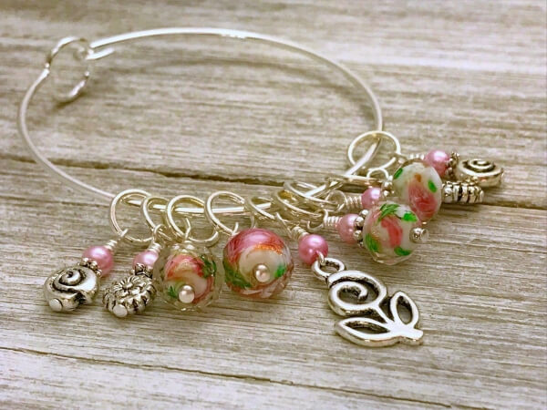 Spring Flowers Stitch Marker Bracelet, Gifts for Knitters