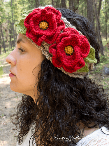 Basket Full Of Poppies Crochet Flower Headband Pattern by Kirsten Holloway Designs