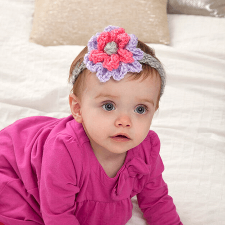 Blooming Baby Headband Floral Crochet Pattern by Red Heart