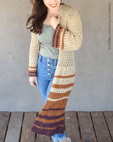  Boho Duster Long Crochet Cardigan Pattern by Hooked On Homemade Happiness