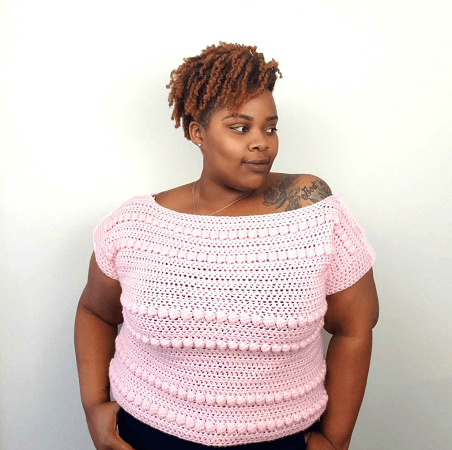 Bubblegum Tee Crochet Off the Shoulder Top Pattern by Designs By Key