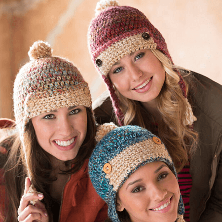 Chic Aviator Hats Crochet Pattern by Red Heart