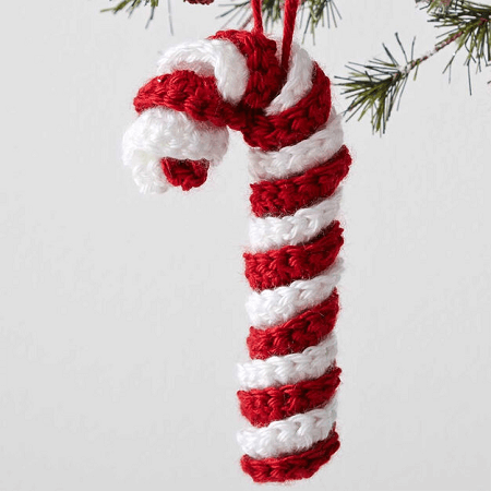 Crochet Candy Cane Ornament Pattern by Yarnspirations