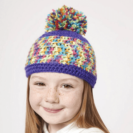 Child Hat princess Crochet girls and toddler size hat pom pom bow Toddler bright colors rainbow