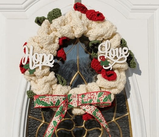 Crochet Christmas Holly Wreath Pattern by Highland Hickory Designs