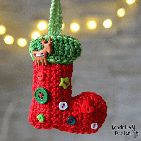 Crochet Christmas Sock Ornament Pattern by Vendulka M