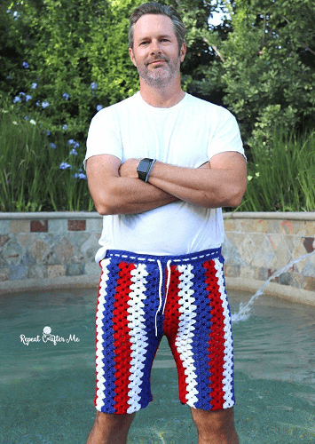 Crochet Granny Stripe Shorts For Men Pattern by Repeat Crafter Me