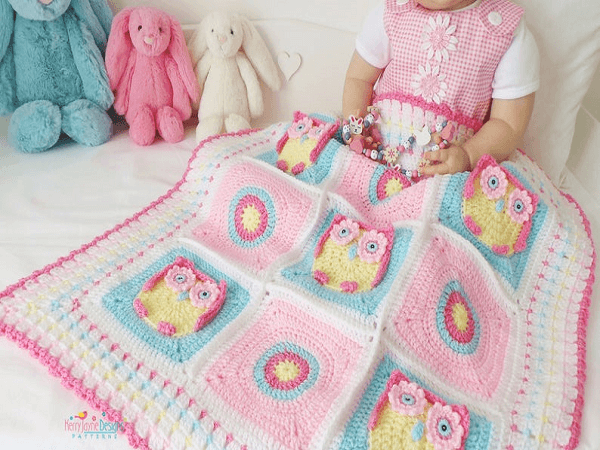 Crochet Owl Baby Blanket Pattern by Kerry Jayne Designs