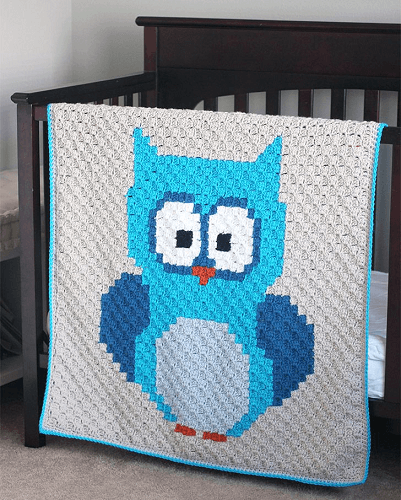 C2C Crochet Owl Baby Blanket Pattern Free by Repeat Crafter Me