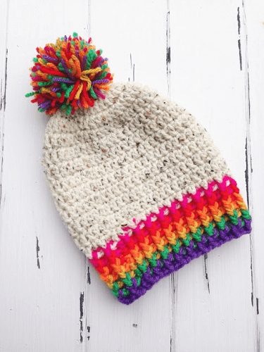 Crochet Rainbow Beanie Pattern by Crochet With Carrie