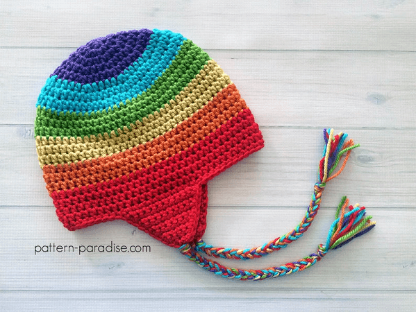 Crochet Rainbow Earflap Hat Pattern by The Pattern Paradise