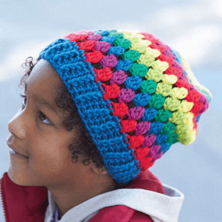 Crochet Rainbow Granny Stripes Hat Pattern by Yarnspirations