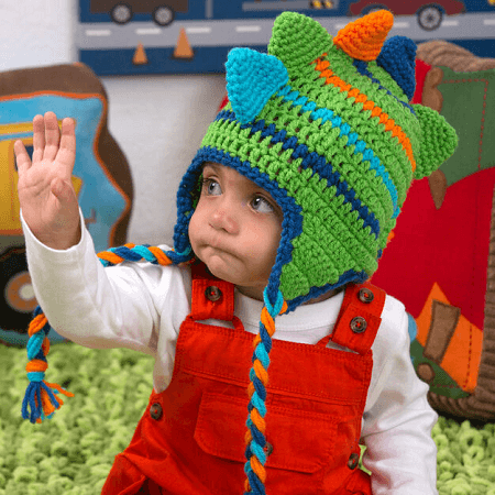 Dino Stripes Baby Hat Crochet Pattern by Red Heart