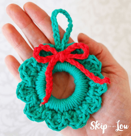 Easy Crochet Wreath Ornament Pattern by Skip To My Lou