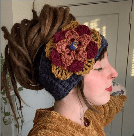 Crochet Wool Flower Headbands fits 16\u201d to Adult head size