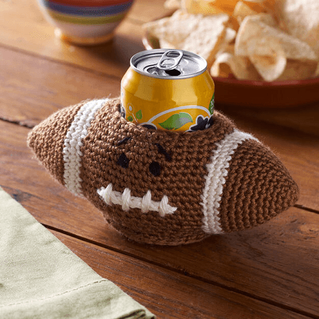 Football Can Cozy Crochet Pattern by Yarnspirations