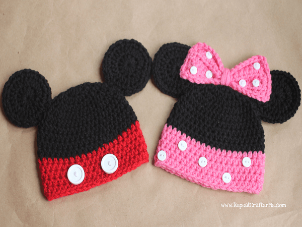 Mickey And Minnie Mouse Crochet Baby Hat Pattern by Repeat Crafter Me