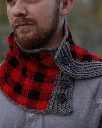 Plaid Men's Cowl Crochet Pattern by Winding Road Crochet