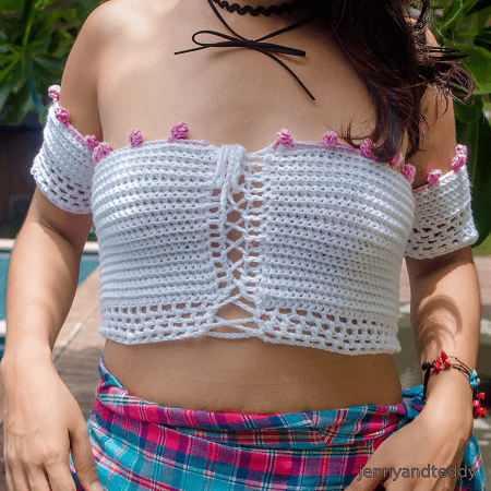 Pretty Off Shoulder Crochet Top Pattern by Jenny And Teddy