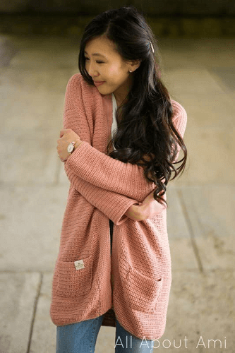 Rosewood Crochet Long Cardigan Pattern by All About Ami