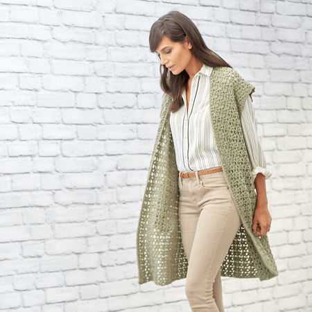 Sage Stitch Crochet Long Cardigan Pattern by Red Heart