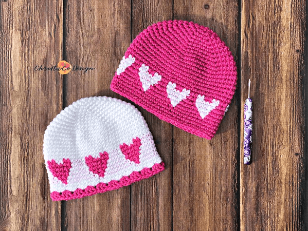 Sweetheart Baby Hat Crochet Pattern by Christa Co Design
