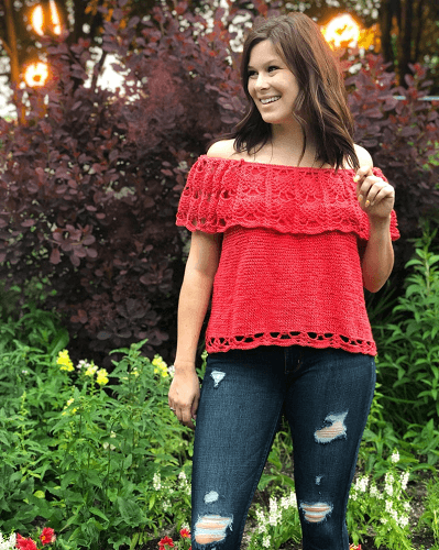 Top Down Crochet Off Shoulder Top Pattern by By Stephanie Erin