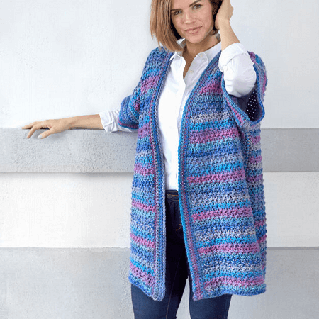 World Traveler Crochet Long Cardigan Pattern by Yarnspirations