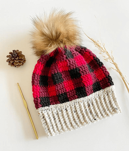 Autumn Plaid Beanie Crochet Pattern by Love And Stitch Designs