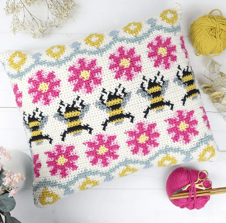 Busy Bee Fair Isle Crochet Pillow Pattern by Little Doolally