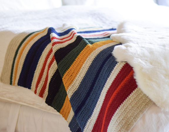 Cabin Stripes Blanket Crochet Pattern by Mama In A Stitch