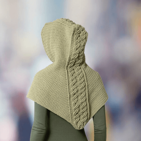 Cabled Hooded Cowl Crochet Pattern by Red Heart
