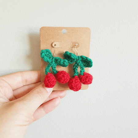 Cherry Drop Earrings Crochet Pattern by Tundra Knits