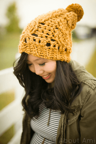 Chunky Cabled Slouchy Beanie Crochet Pattern by All About Ami