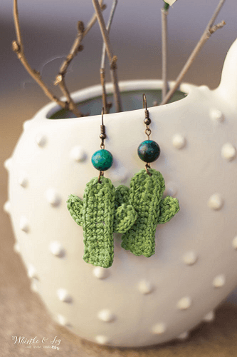 Crochet Cactus Earrings Pattern by Whistle And Ivy