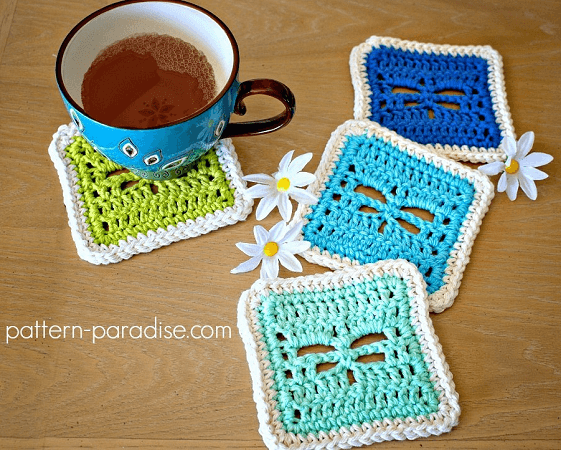 Crochet Dragonfly Coasters Pattern by Pattern Paradise