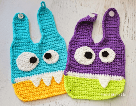 Crochet Monster Baby Bib Pattern by Repeat Crafter Me