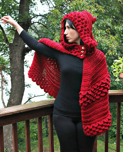 Crocodile Stitch Hooded Cape Crochet Pattern by Bonita Patterns